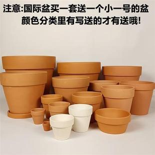 多肉小花盆红陶土花盆透气陶泥矮迷你版大小号大口径带托盘独立站