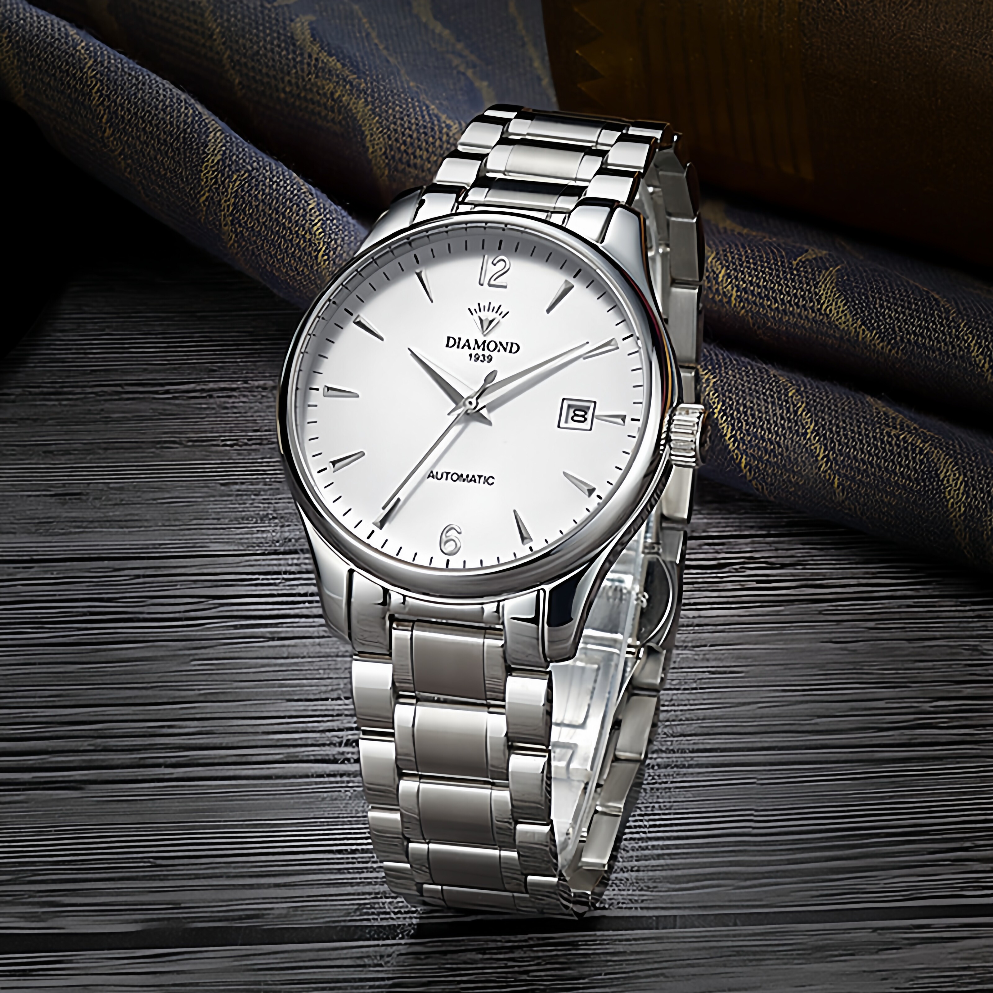 上海钻石牌手表男全自动机械表简约数字表盘男士商务休闲时尚腕表