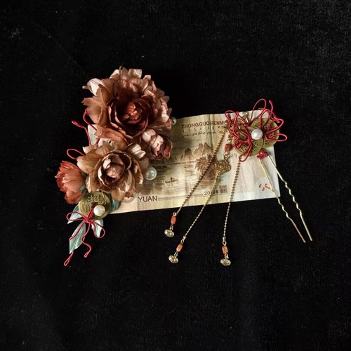 风雪初晴   有钱花系列之糖太棕烫花古风发饰汉服原创设计