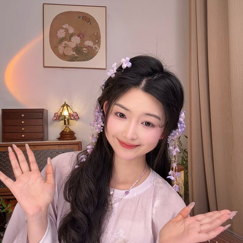 风雪初晴 紫藤韵发夹【烫花工艺】汉服手工少女仙气国风古典风
