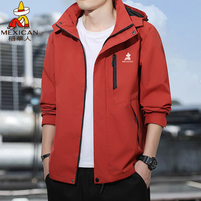 稻草人夹克外套男士春秋季宽松大码户外登山服团体运动防水冲锋衣