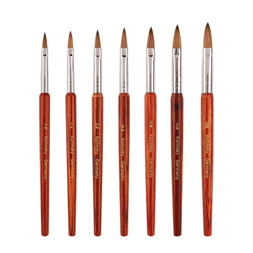 美甲笔貂毛水晶笔Kolisky nail brush雕花粉笔指甲刷红木杆