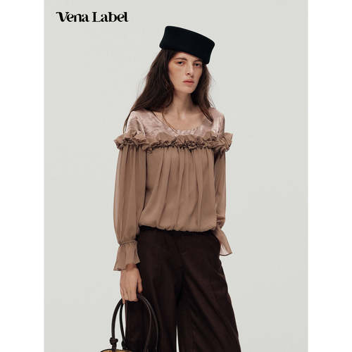 Vena Label 26AW 重工精致通勤荷叶边圆领小衫百搭上衣