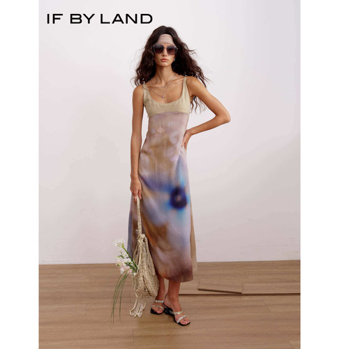 现货IF BY LAND 设计师品牌26春夏新品蓝星摄影铜氨吊带长裙