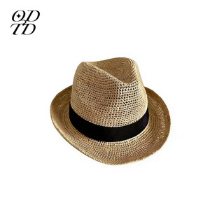 法式 ODTD26春夏新款 织带拉菲草爵士帽编织草帽女士 设计师女装