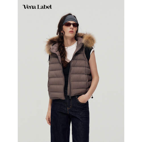 Vena Label 26AW 貂子毛领排骨羽绒服马甲新款90%白鸭绒短外套