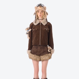 秋冬Marzo航线系列灯芯绒可拆卸毛领外套复古短裤 13DE MARZO25AW