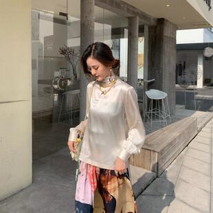 3.5折 Ports1961 走秀款 重磅真丝奶白色打底上衣长飘带 长半裙