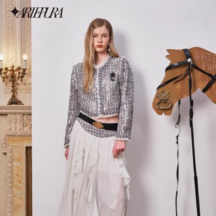 灰色纱边装 新品 饰亮片小香风上衣外套女 PURA2025秋季 ARTE