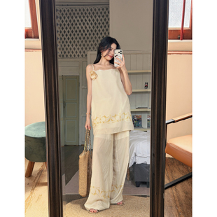 现货 ODTD26春夏花朵胸针吊带连衣裙上衣女流浪嬉皮 设计师女装