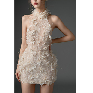 现货 立体花朵短裤 21SIX 纯欲挂脖法式 连衣裙礼服 2026SS