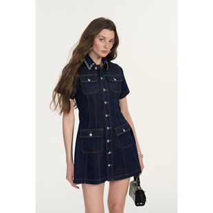 Diana 2026SS 钉钻深蓝色短袖 连衣裙 Vevina