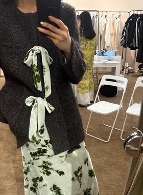 PETRE COR 25AW 圆领系带短夹克 珠片双层直筒半裙