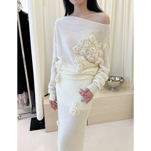 NONETONE 25AW秋冬新品 手钩花针织套头羊毛针织衫纯色长款半身裙