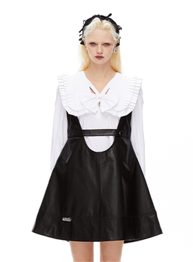 【清货折M】ZZFY STUDIO 2RU领小羊皮黑色背带裙娃娃领蝴蝶结衬衣