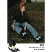 赵露思同款 24秋冬尖头黑色厚底高跟西部牛仔靴短靴 echo lost