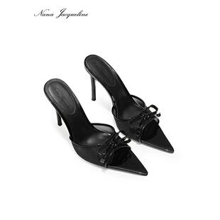 立体黑色漆皮蝴蝶结网纱10.5cm高跟鞋 Nana 新款 25春季 Jacqueline