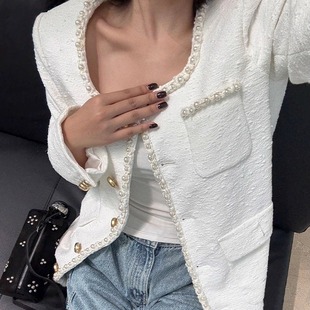 新款 ODTD25秋季 粗花呢单排扣气质千金小香风长外套 设计师女装