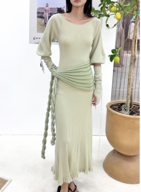 o cloche code_灯笼袖连衣长裙_90%美丽奴羊毛10%弹力纤维