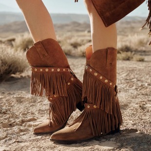 可拆卸流苏装 BREAD 25年新款 面包树 饰中筒两穿西部靴 TREE