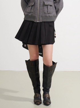 SOFITTE 25AW秋季 黑色工装错位拼接百褶半裙