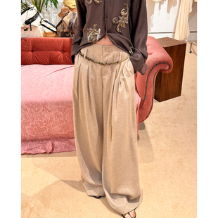 ZHI 附编绳串珠链条腰带 26春季 麻纹褶裥阔腿裤 新品 现货XU