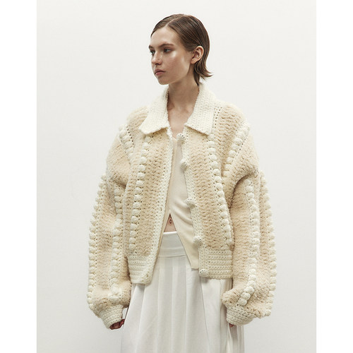 NONETONE 25AW秋冬 羊驼毛手钩编织洛可可风钩针外套