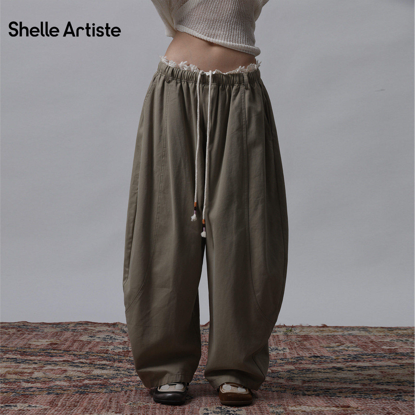 ShelleArtiste 26春季新款休闲时髦复古日常跳舞吧花边弯刀裤宽松,女装/女士精品,时尚套装,淘宝优惠券,粉丝福利购,淘宝优惠卷