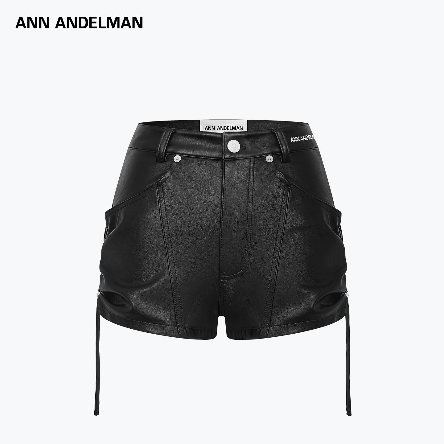 ANN ANDELMAN 黑色哑光侧抽褶机车PU皮裤秋冬百搭短裤辣妹