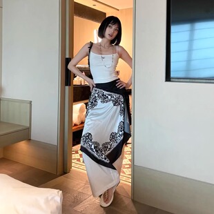艺术印花撞色图案半身裙波西米亚风 ODTD25春夏新品 设计师款