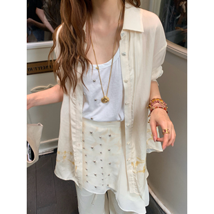 可拆卸图钉半裙女 ODTD26春夏黄色印花宽松衬衫 现货 设计师女装