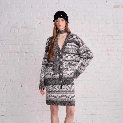 Aimme sparrow25FW 灰色费尔岛chokerV领毛衣开衫包臀半裙