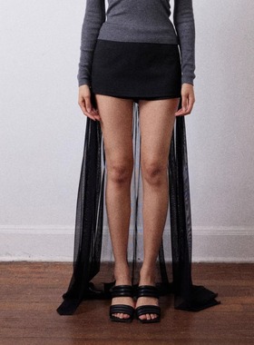 【新品】NECESSARY ANANKE 黑色高腰飘纱拼接短裤