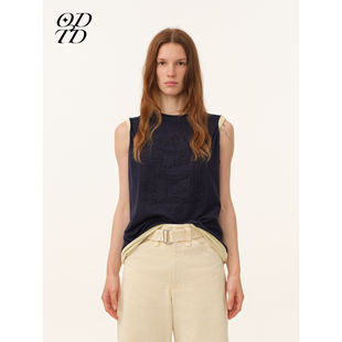 童话图案特殊压印工艺撞色背心无袖 ODTD26春夏新款 设计师女装