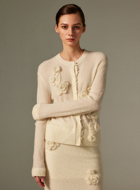 NONETONE 25AW秋冬新品 设计感手钩花羊毛针织衫纯色长袖开衫外套