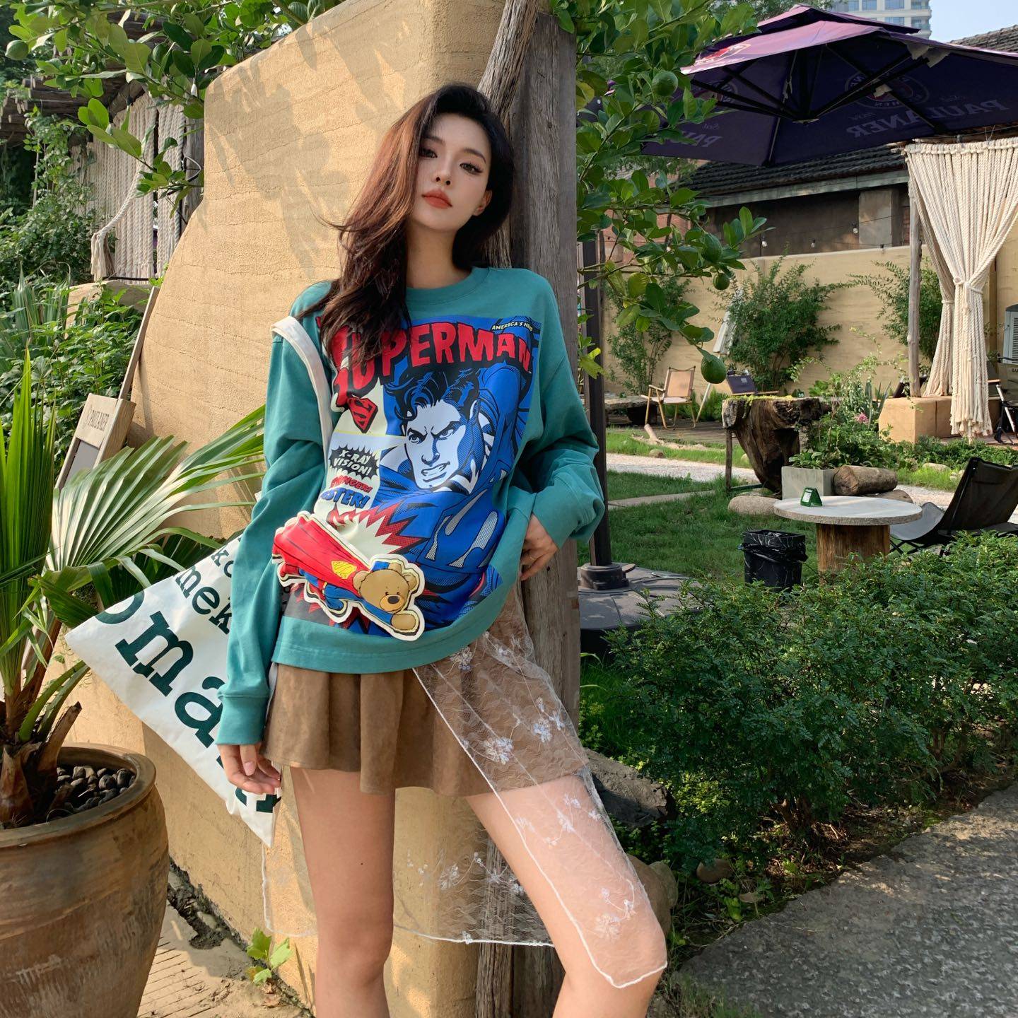 13DE MARZO X SUPERMAN 超人联名系列 超人小熊漫画长袖T恤