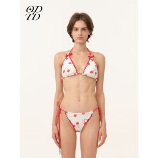 樱桃印花贝壳针撞色分体式 ODTD26春夏新款 泳衣女士 设计师女装