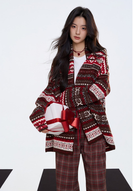 Aimme sparrow25FW 红色费尔岛毛衣开衫咖色格纹抽绳裤