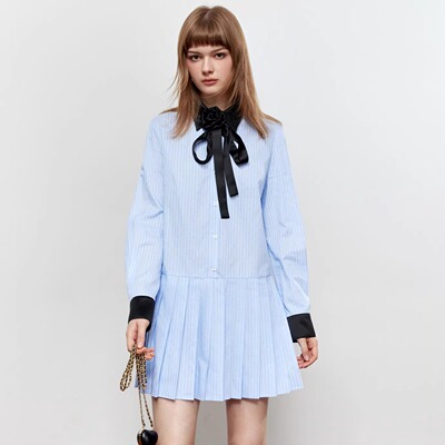 ROCHAROMA2025秋冬 撞色烫钻衬衫裙