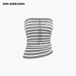 ANN 上衣外穿 ANDELMAN 条纹毛织系带抹胸背心性感辣妹无袖