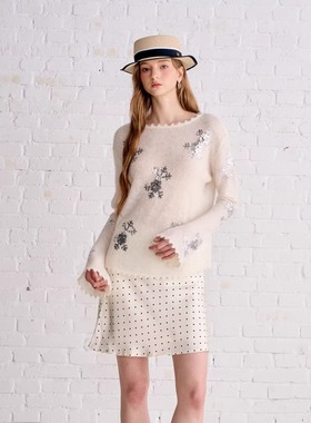 Aimme sparrow25FW 白色亮片雪花花边长袖