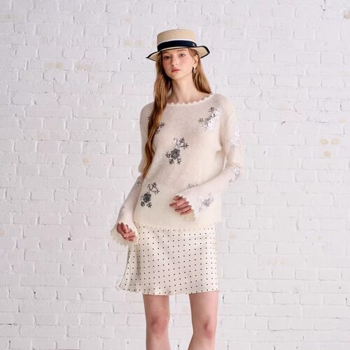 Aimme sparrow25FW 白色亮片雪花花边长袖