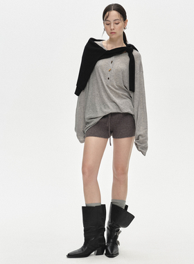 Vena Label 25FW秋季新款 针织打底衫灰色亨利领长袖T恤内搭上衣