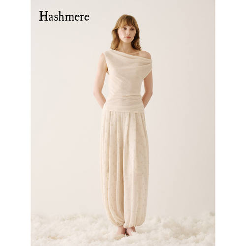 Hashmere 26AW 针织斜肩不对称T恤上衣针织衫 宽松灯笼裤休闲长裤