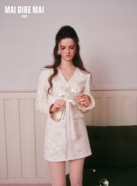 MAI DIRE MAI 白雾鎏光V领翘摆外套白雾鎏光A摆短裙