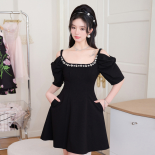 立裁蝴蝶袖 24春夏新款 水钻高贵收腰A下摆连衣裙 MIYO NAMAS