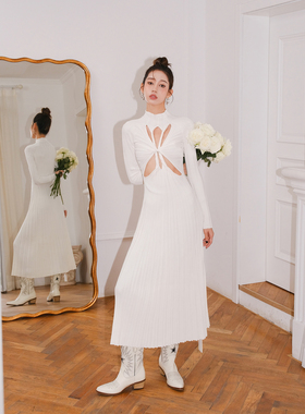 【清货折】Dion Lee 秋冬针织镂空纽结交叉修身白色连衣裙辣妹风