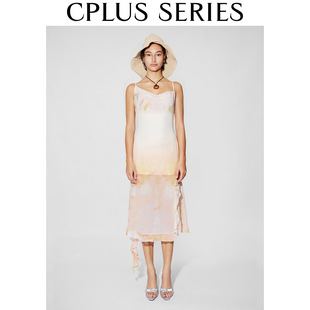 [新品]【CPLUS SERIES】抽象图案印花吊带连衣裙
