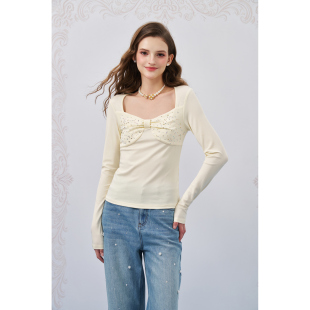 淡黄色莱赛尔烫钻打底T恤 26SS新款 Three Quarters