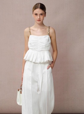 Diana Vevina 25SS早春新款 石头白色背心麻面裤子